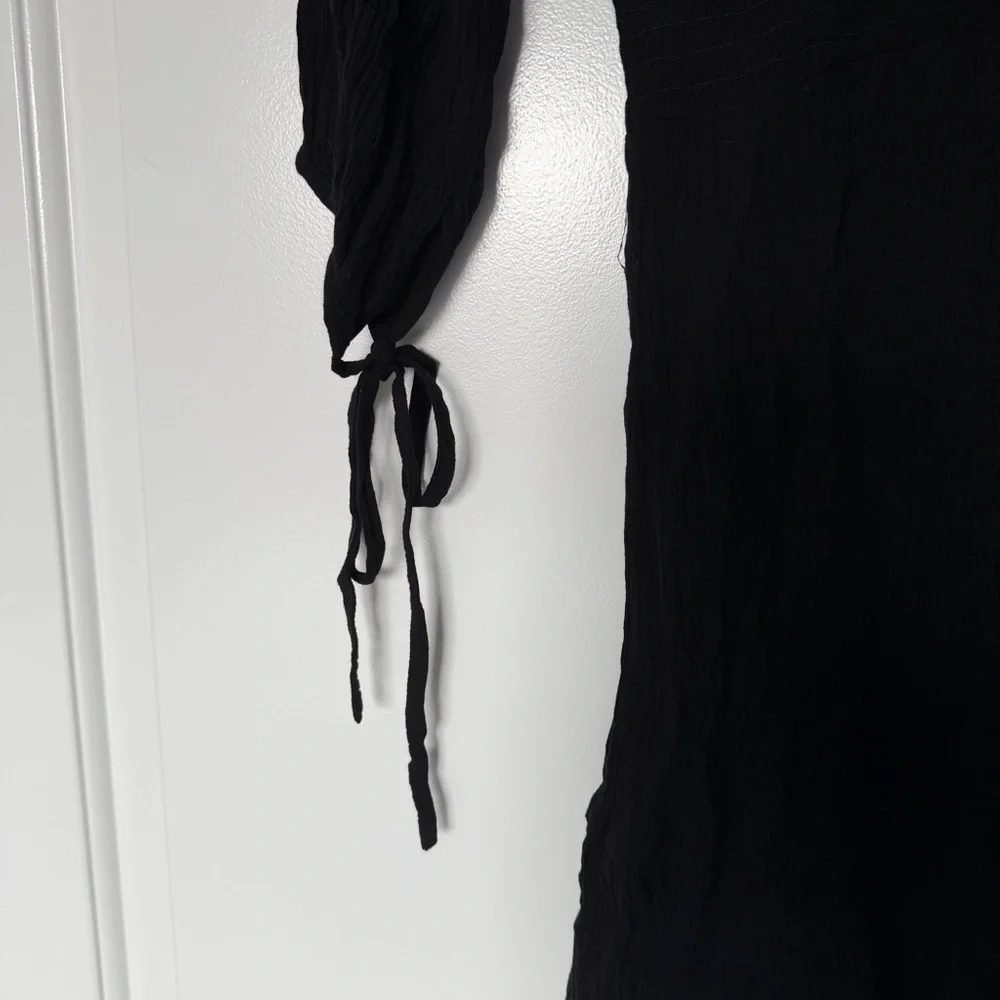 ASOS Black Crinkle Swim Cover Up Dress with Smocked Waist and Ties - Picture 7 of 9